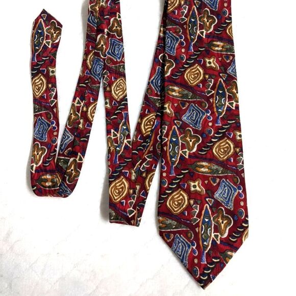 Vintage Men's Abstract Print 100% Silk Tie By Essentia - Picture 2 of 11